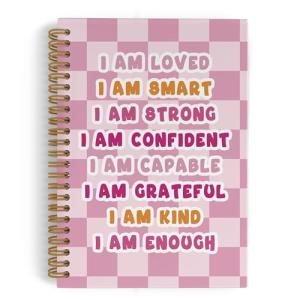 QLMX I Am Loved Spiral Notebook, I Am Smart Affirmations Inspirational Notebook Journal, Lined Journal College Ruled Notebook, Hot Pink Preppy Hardcover Notebook for Teen Girls School Supplies 5.5x8.3