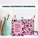 BearCake Hot Pink Leopard Preppy Notebook, Leopard Print Gifts for Women, Preppy Journal, Work Smart not Hard Hardcover Spiral Notebook 5.5x8.3, Leopard Print Office Supplies