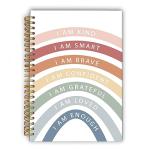 Lacosu I Am Kind Smart Brave Boho Colorful Rainbow Spiral Notebook,Laminated Hard Cover,College Ruled 5.5×8.3 Inches,Journal for Journaling Writing,Positive Gifts