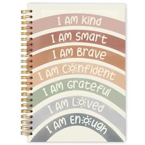 WARDOS Boho Sunshine Rainbow Inspirational Notebook Journal 5.5x8.3, Motivational Quote Journaling Notebook, I Am Kind Smart Brave Positive Affirmation Journal for Women