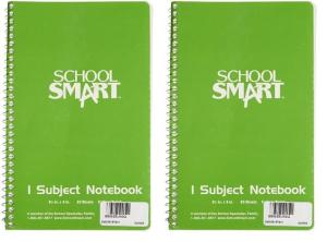 School Smart Spiral Non-Perforated 1 Subject College Ruled Notebook, 9-1/2 x 6 Inches (Pack of 2)