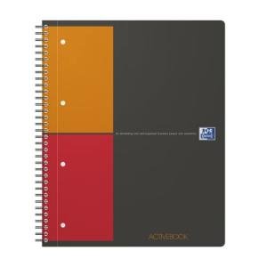 OXFORD 100104329 Activebook International A4 + Checkered with Indexable Index and Document Pocket Gray Spiral Notebook Block - a Smart Organization for Managers and Executives
