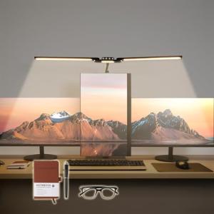 THE HOUSERY LED Desk Lamp, Anti Eyestrain with Blue Light Blocking Glasses Included, 3000K-6500K with Clamp, Architect Style Swing Arm, Wide Monitor Computer Light for Home Office Gift