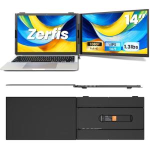Zerfis Laptop Screen Extender, Ultra-Thin 14" FHD 1080P Portable Monitor for Laptop, 1.3lbs Lightweight Dual Monitor Extender Plug & Play for 13"-17" Laptops, Compatible with Wins/Mac/Android/Chrome