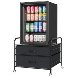 DHMAKER Mini Fridge Stand with Storage, Portable Mini Fridge Table with 4 Swivel Wheels, Mobile Small Refrigerator Stand with Drawer Rolling Fridge Cart for Dorm, Apartment,Office, Bedroom