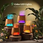 JJNJJN Essential Oil Diffuser for Home: 200ml Wood Grain Scent Diffuser - Pure Himalayan Pink Salt Rock - Cool Mist Humidifier with Auto Off Function and 9 Colors LED Light for Bedroom
