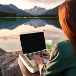 LAPGEAR Cup Holder Lap Desk with Device Ledge - White Oak Woodgrain - Fits up to 14 Inch Laptops - Style No. 46329