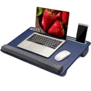 Extra Large Lap Laptop Desk - Full PU Material Mouse Pad Gaming Tray - Portable LapDesk with Phone Holder & Wrist Rest for Notebook, MacBook, Tablet, Bed, Sofa(Blue, Fit Up 17.3-in Laptops)