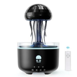 300ML Jellyfish Essential Oil Diffuser, Humidifiers for Bedroom with Remote Control, Home Fragrance Aroma Diffuser, with 7 LED Color Changing Light and Auto-Off Switch-(Black)