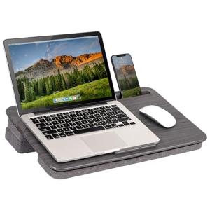 LAPGEAR Elevation Lap Desk with Device Ledge, Phone Holder, and Booster Cushion - Gray Woodgrain - Fits up to 15.6 Inch Laptops - Style No. 87965