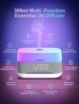 Versatile Essential Oil Diffuser, 300ml Aroma Diffuser with Bluetooth Speaker and Alarm Clock, 7 Colors LED Light Aromatherapy Diffusers & Cool Mist Humidifier 3-Level Brightness, Auto-Off Protection