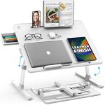 Cooper DeskPRO XL 23.6" Ergonomic Adjustable Laptop Bed Desk, Laptop Bed Table | Tray for Eating, Computer, Writing, Floor, Couch | Large Lap Desk for Adults | Leather, Drawer, Book Stand (White)