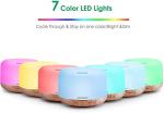 URPOWER 500ml Essential Oil Diffuser with Cool Mist Humidifier Function - 7 Color Changing LED Lights, 4 Timer Modes & Auto Shut-Off Ultrasonic Aromatherapy Scent Diffuser for Home, Office