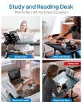 Cooper DeskPRO XL 23.6" Ergonomic Adjustable Laptop Bed Desk, Laptop Bed Table | Tray for Eating, Computer, Writing, Floor, Couch | Large Lap Desk for Adults | Leather, Drawer, Book Stand (White)