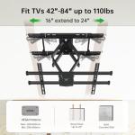 USX MOUNT UL Listed TV Wall Mount for 42"-84" TVs up to 110lbs and 8"-24" Wood Studs, TV Mount with Tilt, Swivel & Extension, Wall Mounts Bracket with Dual Articulating Arms, Max VESA 600x400mm
