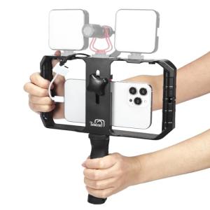 Taisioner Smartphone Video Rig Hand Girp Stabilizer Filmmaking Vlogging Case Phone Video Stabilizer with Cold Shoe for Film Maker Video Grapher Compatible with iPhone 15/14/13/12/ Pro Max and Android