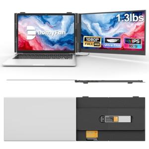 domyfan 14" Laptop Screen Extender, Ultra-Thin Portable Dual Laptop Monitor Extender with FHD 1080P IPS Display, Plug & Play via HDMI/USB-A/Type-C for 13-17" Laptops, Works with Windows/Mac/Android