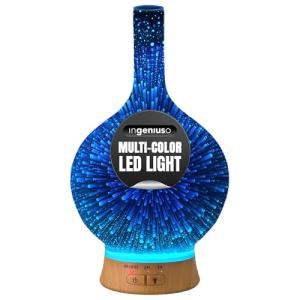 Aromatherapy Essential Oil Diffuser for Therapeutic Oils | 3D Glass Vase Cover with Colorful LED Light Display | Cool Mist Aroma Therapy Diffusers | Versatile Nightlight, Humidifier with Auto Shut-off