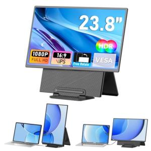Laptop Screen Extender 23.8", 1080P FHD, IPS Portable Monitor with Rotable Detachable Stand & VESA, Height Adjustable Laptop Monitor Extender, Plug-Play for Windows/Mac/Android/Chrome/Linus/PS/Switch