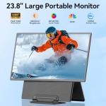 Laptop Screen Extender 23.8", 1080P FHD, IPS Portable Monitor with Rotable Detachable Stand & VESA, Height Adjustable Laptop Monitor Extender, Plug-Play for Windows/Mac/Android/Chrome/Linus/PS/Switch