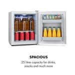 Klarstein Happy Hour – Mini bar, réfrigérateur à boissons, Compression, température de refroidissement : 5-15 °C, classe d'efficacité énergétique A, silencieux : 0 dB, lumière LED, 25 L, Argent