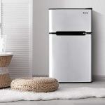 COSTWAY Compact Refrigerator, 3.2 cu ft. Unit 2-Door Mini Freezer Cooler Fridge with Reversible Door, Removable Glass Shelves, Mechanical Control, Recessed Handle for Dorm, Office, Apartment (Grey)