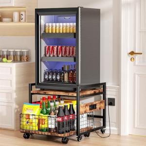 HOMIJIABRO Mini Fridge Stand with Large Storage Wheels Socket Mini Fridge Table Mini Fridge Cabinet with 220 LBS Capacity with Charging Station for Home, Dorm,Office,Bedroom 19.7x19.7in