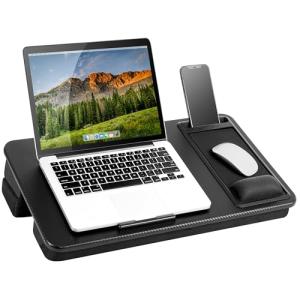 LAPGEAR Extra Large Adjustable Lap Desk with Memory Foam Wrist Rest, Mouse Pad, Phone Holder, Device Ledge, and Booster Cushion - Black Carbon - Fits up to 17.3 Inch Laptops - Style No. 88108