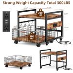 HOMIJIABRO Mini Fridge Stand with Large Storage Wheels Socket Mini Fridge Table Mini Fridge Cabinet with 220 LBS Capacity with Charging Station for Home, Dorm,Office,Bedroom 19.7x19.7in
