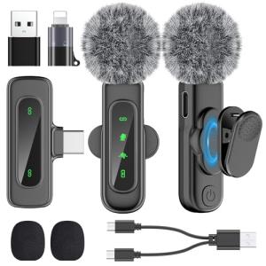 PoP voice Mini Microphone for iPhone 16/15/14/iPad/Android, Wireless Lavalier Microphone with Magnetic Collar Clip, USB-C Mini Lapel Lav Mic with Noise Reduction for Vlog YouTube TikTok, 12H