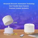 HIIZO T19 Ceramic Aroma Diffuser – 200ml Ultrasonic Essential Oil Diffuser with Breathing Light, Auto-Off, Natural Wood Base, Handcrafted White Ceramic for Home Décor
