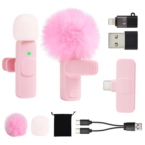 Mini Pink Microphone for iphone Android Phone Tablet ipad PC, Usb C Wireless Lavalier Mic for Video Recording Vlogging Youtube Tiktok Podcast Interview content creators, Tiny Microphones Type C Mics