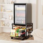 HOMIJIABRO Mini Fridge Stand with Large Storage Wheels Socket Mini Fridge Table Mini Fridge Cabinet with 220 LBS Capacity with Charging Station for Home, Dorm,Office,Bedroom 19.7x19.7in