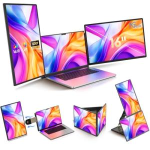 NGTeco Laptop Screen Extender, 16" FHD 1200P IPS Laptop Monitor Extender Triple Screen, Portable Monitor for Laptops 13-17" with Type-C/HDMI/USB-A Port Plug & Play for Wins/Mac/Chrome