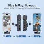 Wireless lavalier Microphone,Microphone for iPhone & USB-C Plug, mini mic Wireless mic with Noise Reduction, LED Display & Rotatable Clip - Ideal for Vlog, TikTok & Content Creation