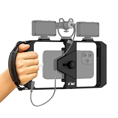 Smartphone Video Rig with Wrist Strap,Phone Filmmaking Rig with 3 Cold Shoe Mounts,Phone Stabilizer Cage Tripod Mount for Videomaker,Compatible with iPhone 16 15 14 13 Pro Max,Galaxy S23 Ultra 23
