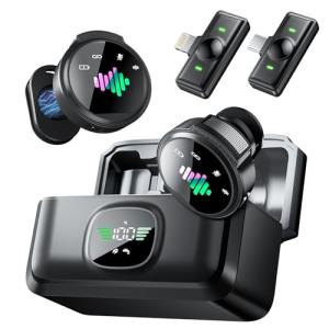 LID LIRDDY Wireless Lavalier Microphone for iPhone: 2PCS Mini Wireless Microphones for Android Equipment - Noise Reduction Lapel Mic for Professional Recording - 80h Battery Life - 48KHz Studio Sound