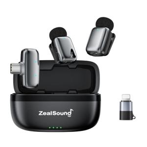ZealSound Mini Wireless Lavalier Microphone for iPhone iPad Android Tablets PC(USB-C/Lightning) - Noise Reduction/33H Battery Life with Charging Case,Lapel Mic for TikTok,Podcast,ASMR,YouTube Videos