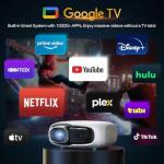 [Google TV Licensed&Voice Control] Projector, Outdoor Smart 1080P Projector with WiFi and Bluetooth, Auto Focus & Keystone, Movie Video Projector, Home Cinema Mini Portable Proyector for iOS/Android