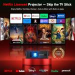 [Ultra-Slim 1.97"| Netflix Licensed | AI Auto Focus | 360° Stand] Smart Mini Projector with WiFi 6 & Bluetooth, Built-in Netflix/YouTube/Disney+/Hulu, DBPOWER N5 Movie Projector for Bedroom (Black)