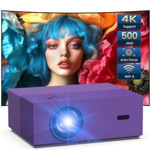 [Auto Focus & Keystone] 4K Projector with WiFi and Bluetooth, Native 1080P Outdoor Movie Projector with 50-100% Zoom, 300'' Display, JOWLURK Smart Projector for iOS/Android/TV Stick, Purple