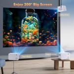 Wielio Projector with WiFi and Bluetooth Native 1080P Full HD Projector 18000 Lumens Outdoor 200" Projection Screen Video Movie Proyector Compatible with Smartphone, HDMI,USB,AV,Fire Stick, PS5, White