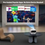 2025 New Smart Projector with WiFi 6 and Bluetooth Built-in Apps - Portable Bedroom Mini Projector Native 1080P 4K Support, Auto Keystone & Zoom Home Theater Cinema Movie Proyector, 120° Stand, Grey