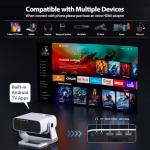 2025 New Smart Projector with WiFi 6 and Bluetooth Built-in Apps - Portable Bedroom Mini Projector Native 1080P 4K Support, Auto Keystone & Zoom Home Theater Cinema Movie Proyector, 120° Stand, Grey