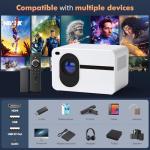 Wielio Projector with WiFi and Bluetooth Native 1080P Full HD Projector 18000 Lumens Outdoor 200" Projection Screen Video Movie Proyector Compatible with Smartphone, HDMI,USB,AV,Fire Stick, PS5, White