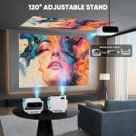 2025 New Smart Projector with WiFi 6 and Bluetooth Built-in Apps - Portable Bedroom Mini Projector Native 1080P 4K Support, Auto Keystone & Zoom Home Theater Cinema Movie Proyector, 120° Stand, Grey