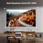 2025 New Smart Projector with WiFi 6 and Bluetooth Built-in Apps - Portable Bedroom Mini Projector Native 1080P 4K Support, Auto Keystone & Zoom Home Theater Cinema Movie Proyector, 120° Stand, Grey