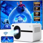 Wielio Projector with WiFi and Bluetooth Native 1080P Full HD Projector 18000 Lumens Outdoor 200" Projection Screen Video Movie Proyector Compatible with Smartphone, HDMI,USB,AV,Fire Stick, PS5, White