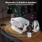 2025 New Smart Projector with WiFi 6 and Bluetooth Built-in Apps - Portable Bedroom Mini Projector Native 1080P 4K Support, Auto Keystone & Zoom Home Theater Cinema Movie Proyector, 120° Stand, Grey