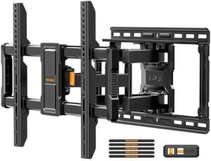 Perlegear UL-Listed Full Motion TV Wall Mount for 40–86 Inch Flat Curved TVs up to 132 lbs, 12″/16″ Wood Studs, TV Mount Bracket with Tool-Free Tilt, Swivel, Extension, Max VESA 600 x 400mm, PGLF15